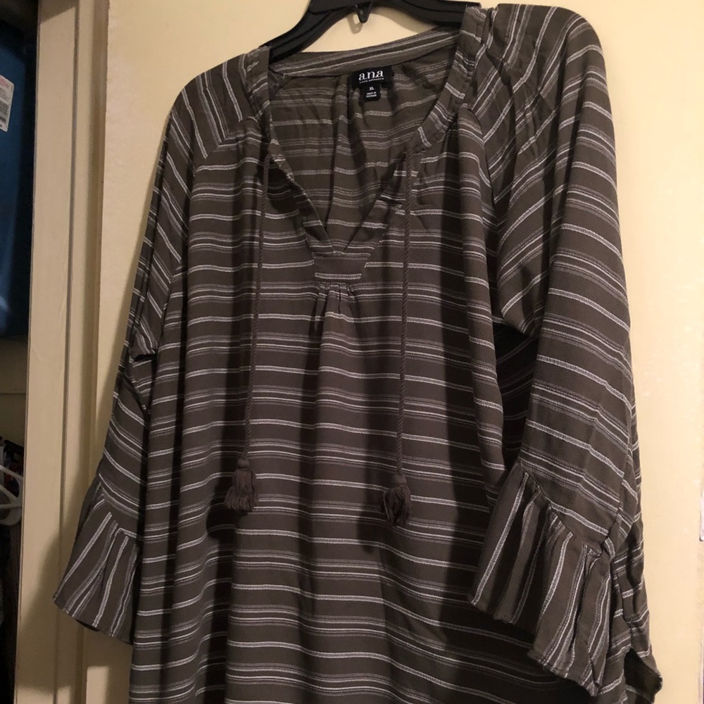 Olive Green And White Stripped Tunic